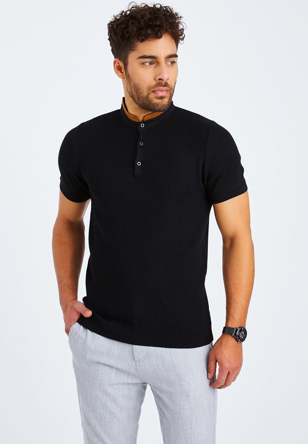 Leif Nelson T-Shirt Feinstrick mit Stehkragen Clearance-Verkauf