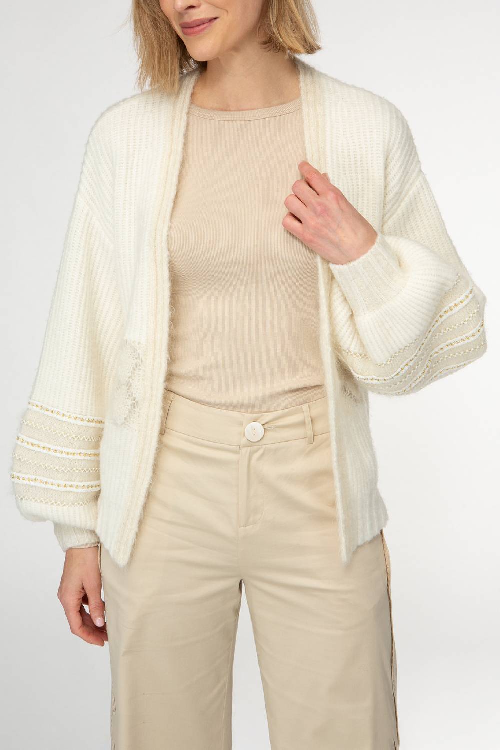 IVI GmbH SOLID KNIT Cardigan mit Zier-Crochet weiß Fabrikpreis