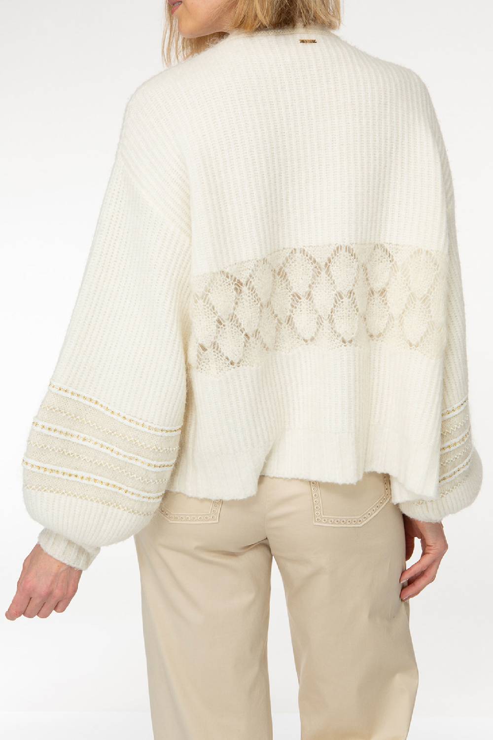 IVI GmbH SOLID KNIT Cardigan mit Zier-Crochet weiß Fabrikpreis