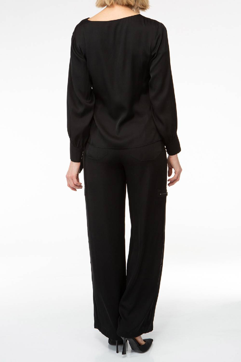 IVI GmbH SOLID SILK Seidenhose mit Cargo-Details schwarz Exklusivangebot