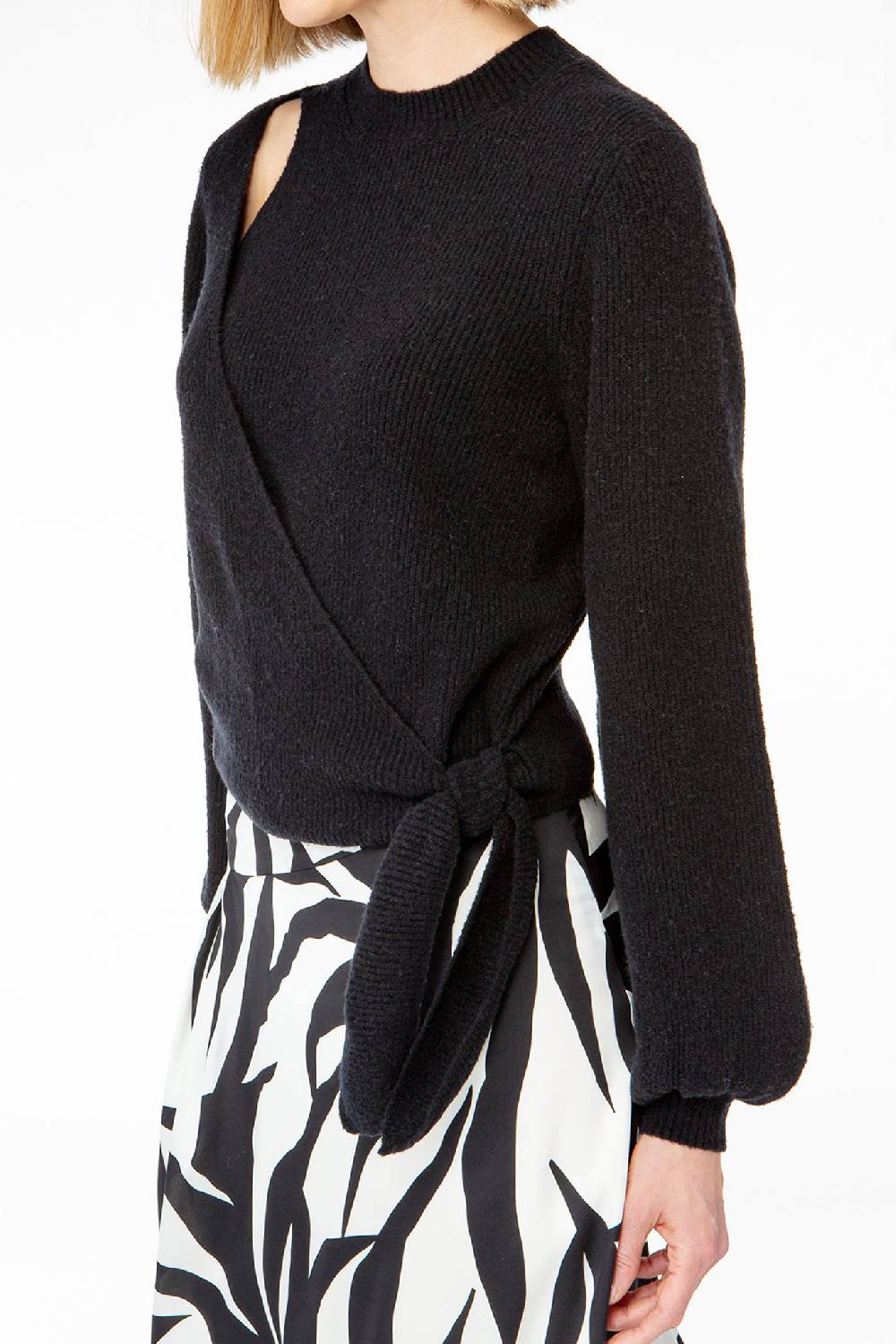 IVI GmbH SOLID KNIT Wickelpullover mit Cut-Out Detail schwarz Weihnachtsangebot
