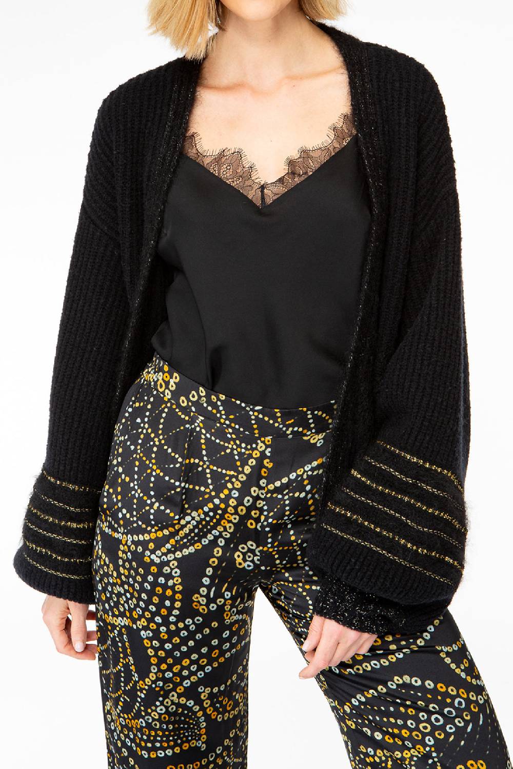 IVI GmbH SOLID KNIT Cardigan mit Zier-Crochet schwarz Jubiläumsangebot