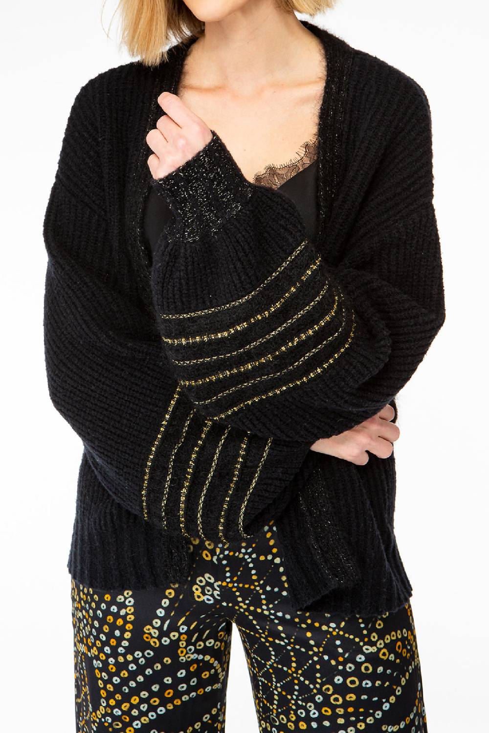 IVI GmbH SOLID KNIT Cardigan mit Zier-Crochet schwarz Jubiläumsangebot