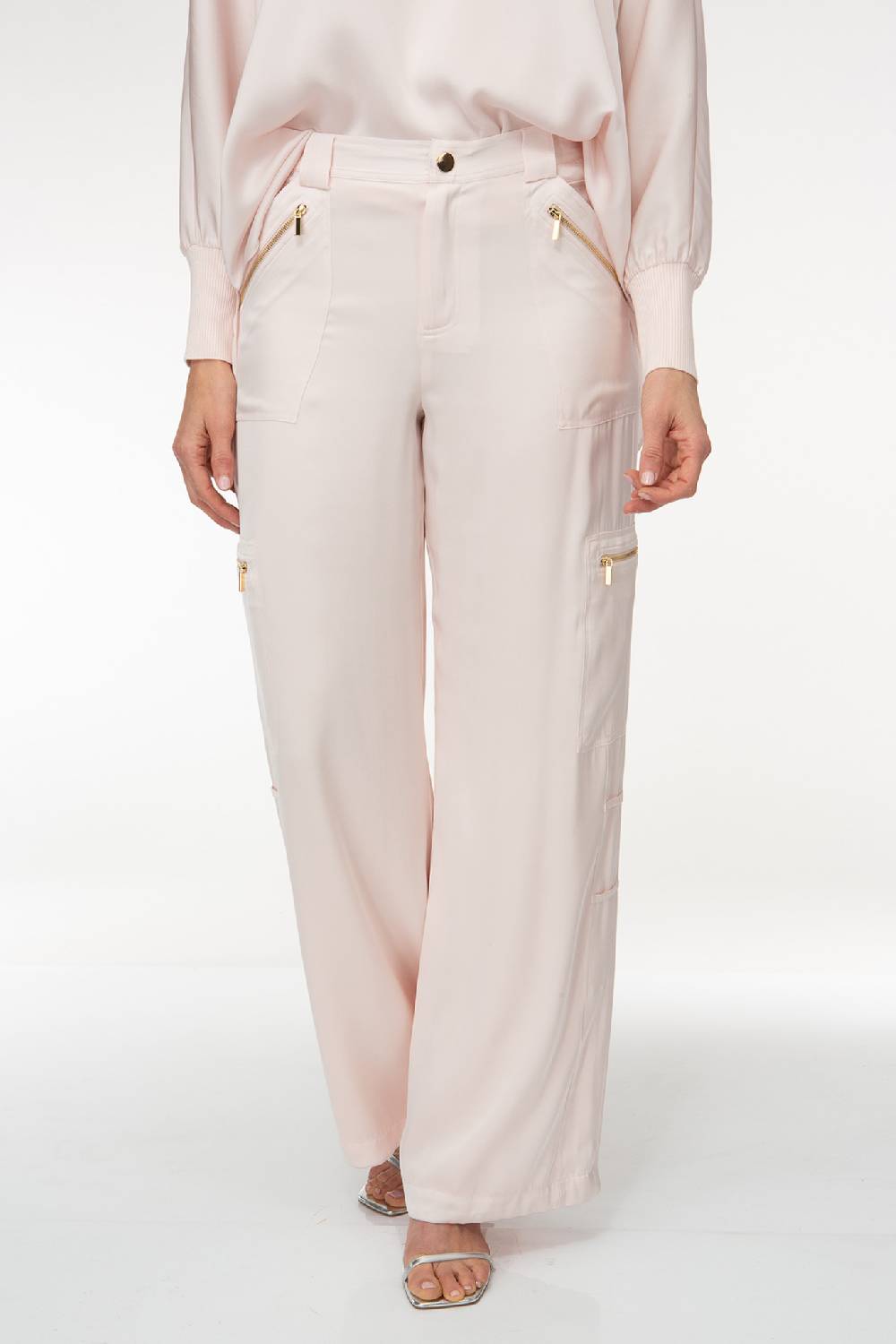 IVI GmbH SOLID SILK Seidenhose mit Cargo-Details rosé Zeitlich begrenztes Angebot