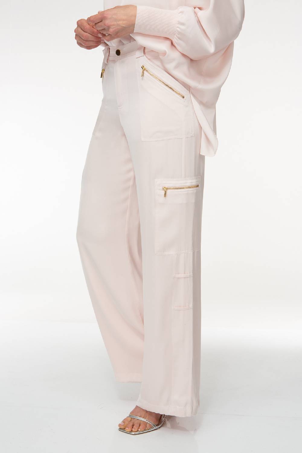 IVI GmbH SOLID SILK Seidenhose mit Cargo-Details rosé Zeitlich begrenztes Angebot