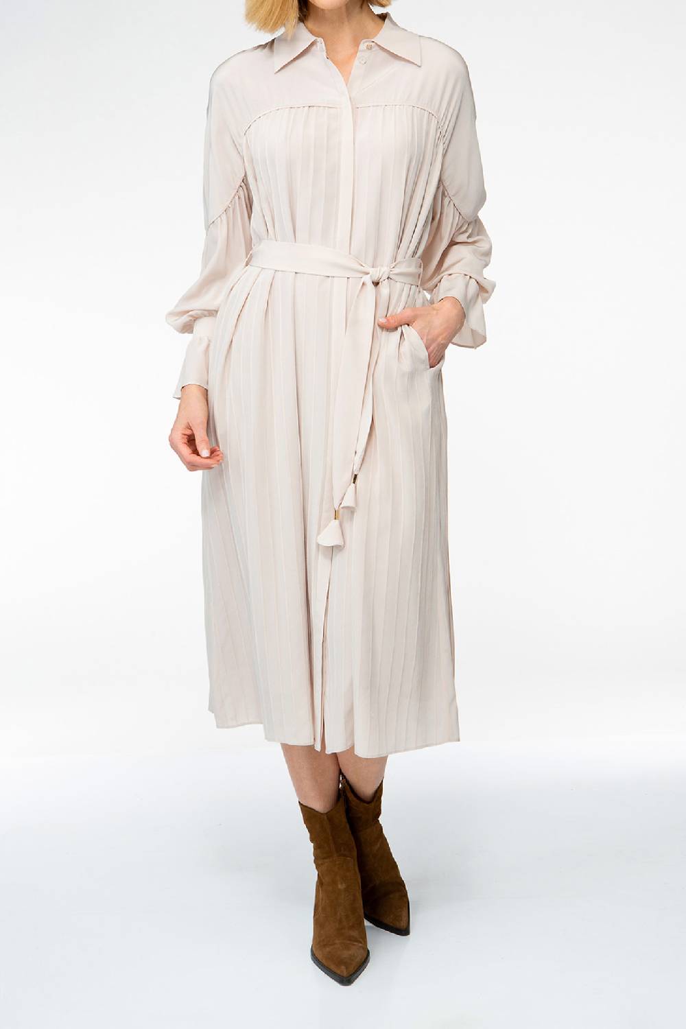 IVI GmbH FANCY Plissé Kleid aus Seiden-Georgette taupe VIP-Rabatte