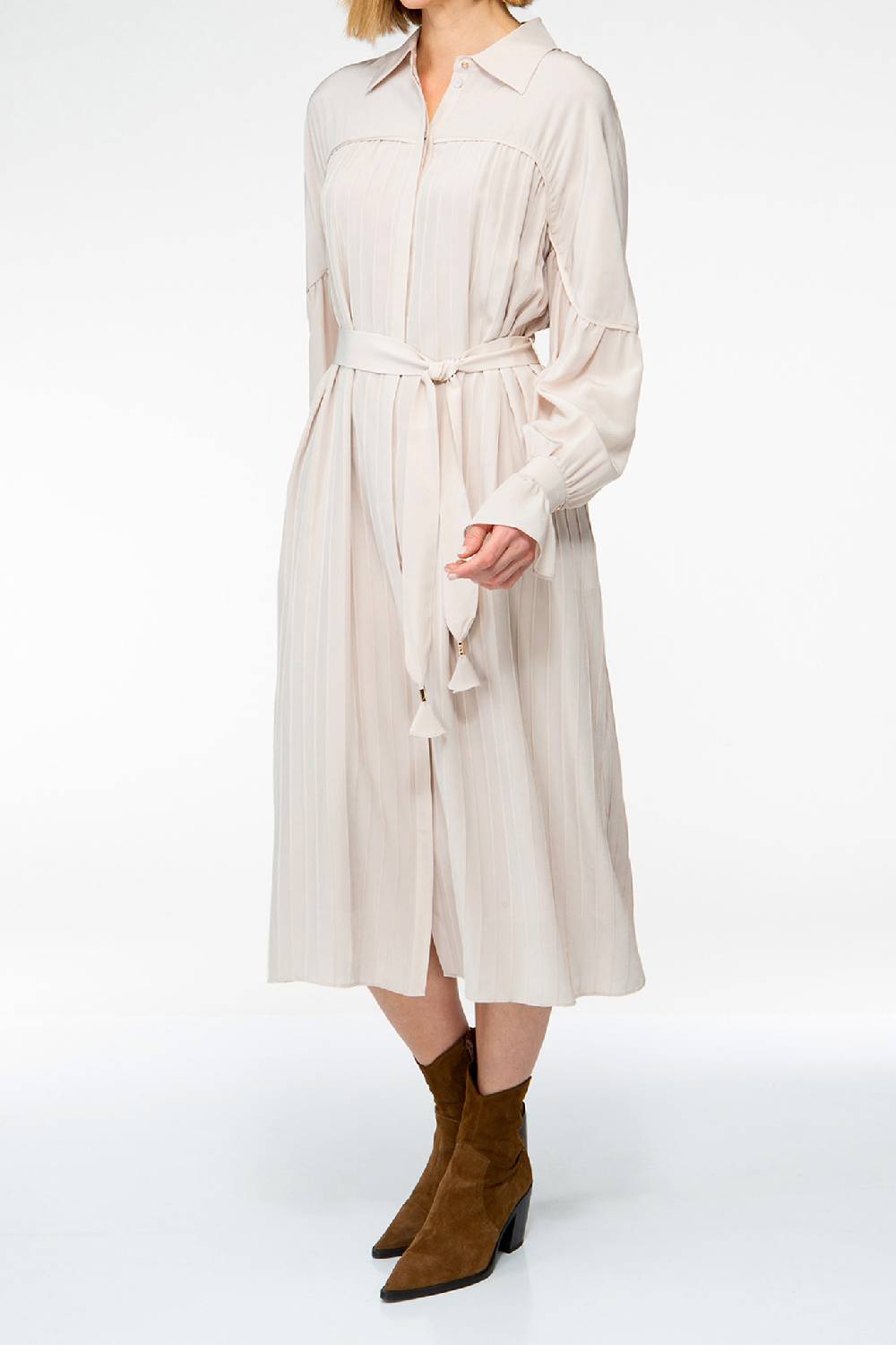 IVI GmbH FANCY Plissé Kleid aus Seiden-Georgette taupe VIP-Rabatte