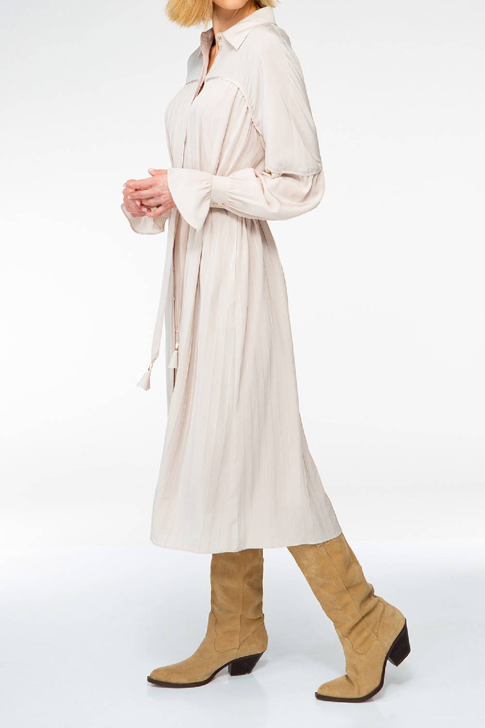 IVI GmbH FANCY Plissé Kleid aus Seiden-Georgette taupe VIP-Rabatte
