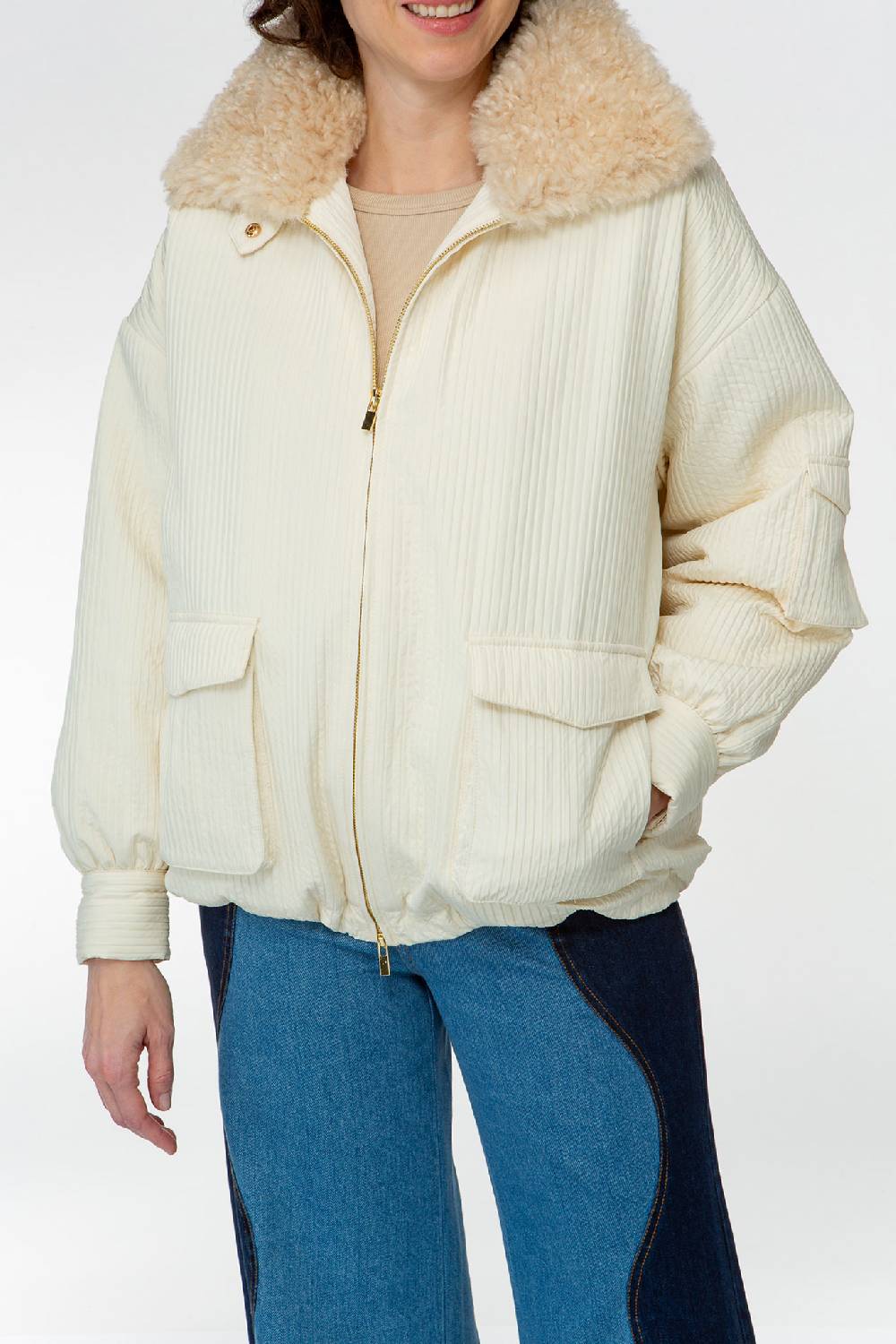 IVI GmbH OUTERWEAR Pilotenjacke mit Fake-Fur Kragen creme-weiß Sonderangebot der Fabrik