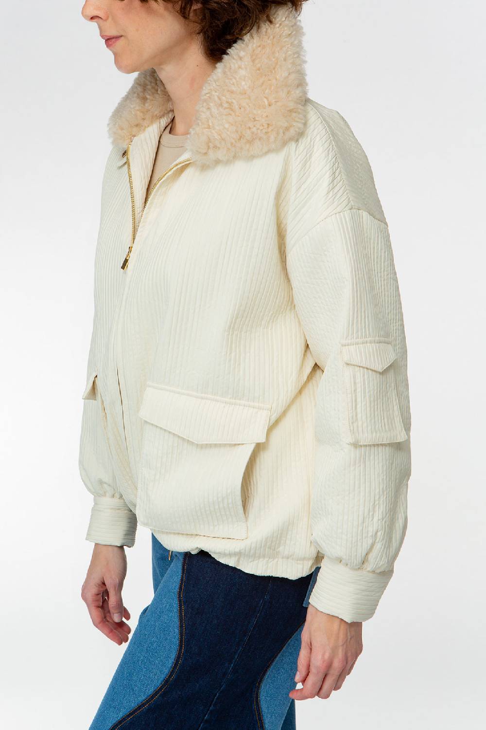 IVI GmbH OUTERWEAR Pilotenjacke mit Fake-Fur Kragen creme-weiß Sonderangebot der Fabrik