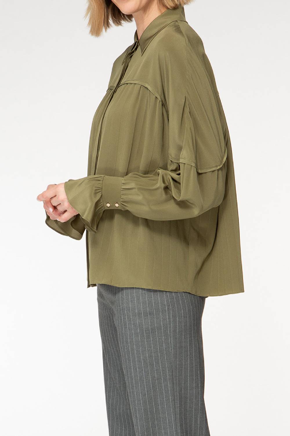 IVI GmbH FANCY Plissé Bluse aus Seiden-Georgette olive Tiefpreis