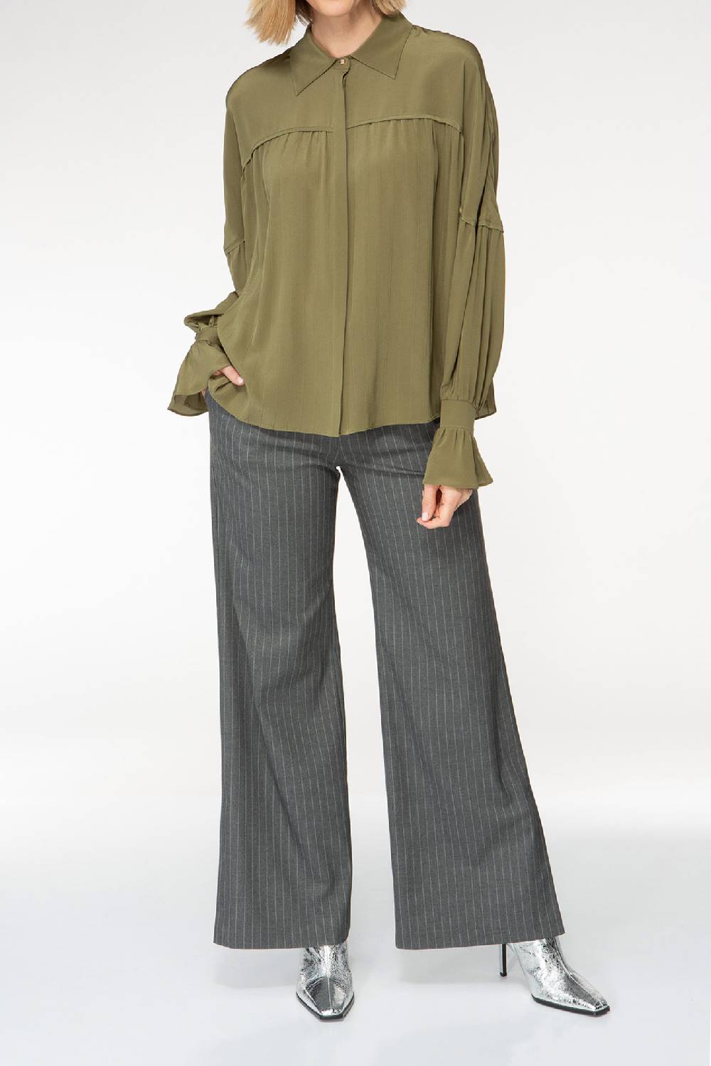 IVI GmbH FANCY Plissé Bluse aus Seiden-Georgette olive Tiefpreis