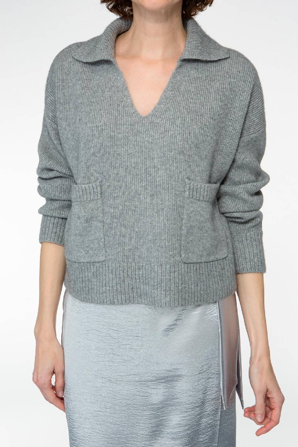 IVI GmbH SOLID KNIT Pullover im Troyer-Look grau-melange Wochenangebot
