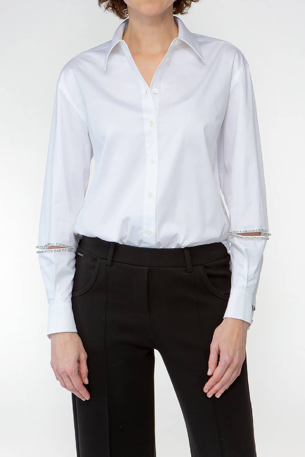 IVI GmbH COTTON Hemdbluse aus Baumwoll-Popeline mit Schlitzdetails und Strasssteinen 50% Rabatt für begrenzte Zeit