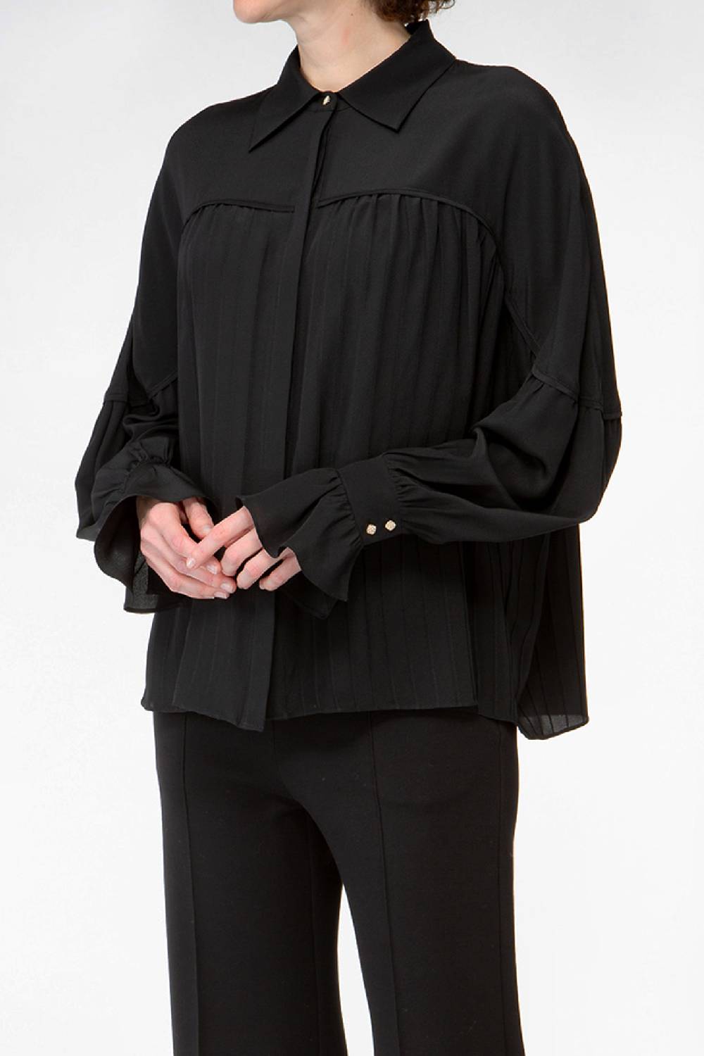 IVI GmbH FANCY Plissé Bluse aus Seiden-Georgette schwarz Kostenloser Versand