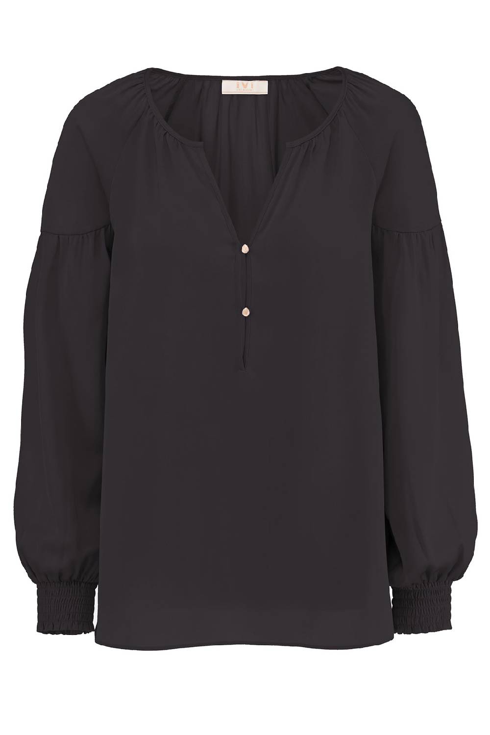 IVI GmbH SOLID SILK Seidenbluse mit Kräuseln schwarz Fabrik Onlineshop