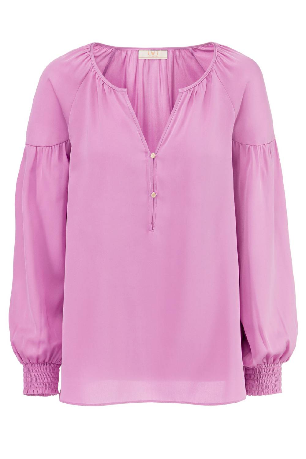 IVI GmbH SOLID SILK Seidenbluse mit Kräuseln pink orchid Fabrikpreis