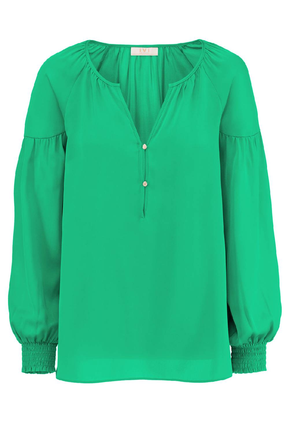 IVI GmbH SOLID SILK Seidenbluse mit Kräuseln smaragd Sonderangebot