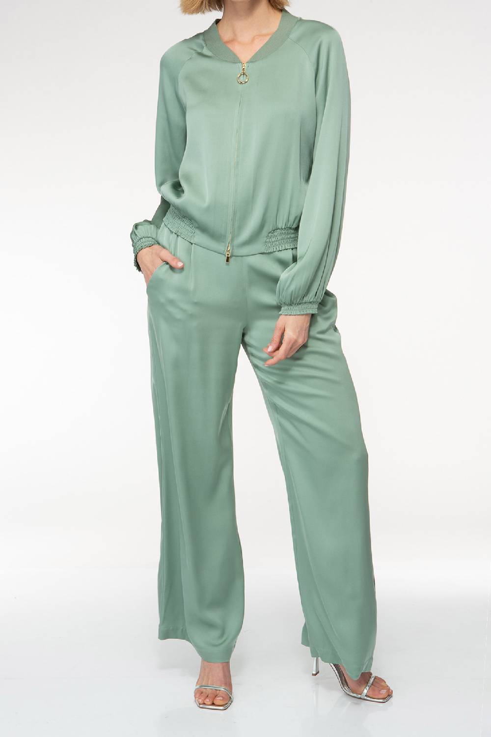 IVI GmbH SOLID SILK Seidenhose mit weitem Bein salbei Nur noch ein Tag übrig