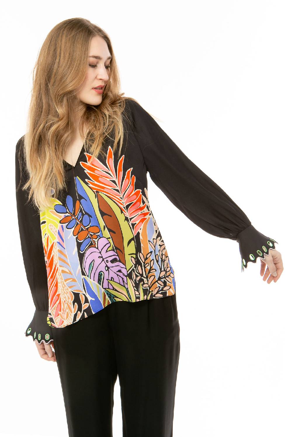 IVI GmbH BIG LEAVES Bluse schwarz Blitzangebot