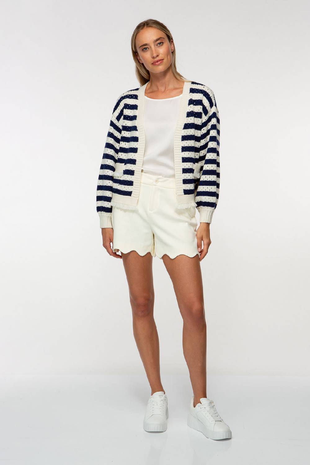 IVI GmbH SOLID KNIT Boxy Cardigan mit Streifen Tiefpreis
