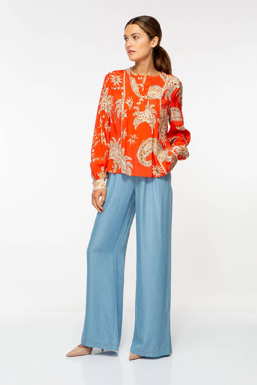 IVI GmbH PALM VIBES Seidenbluse mit Biesen rot Letzte 3 Tage
