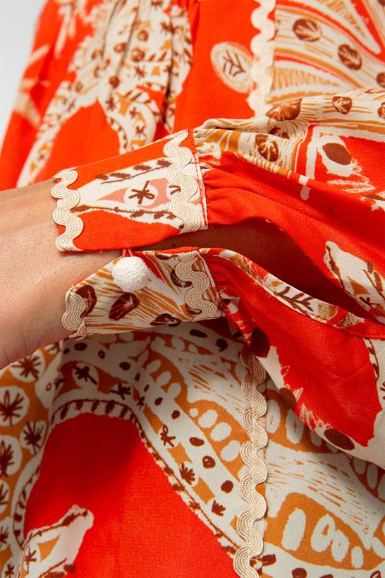 IVI GmbH PALM VIBES Seidenbluse mit Biesen rot Letzte 3 Tage