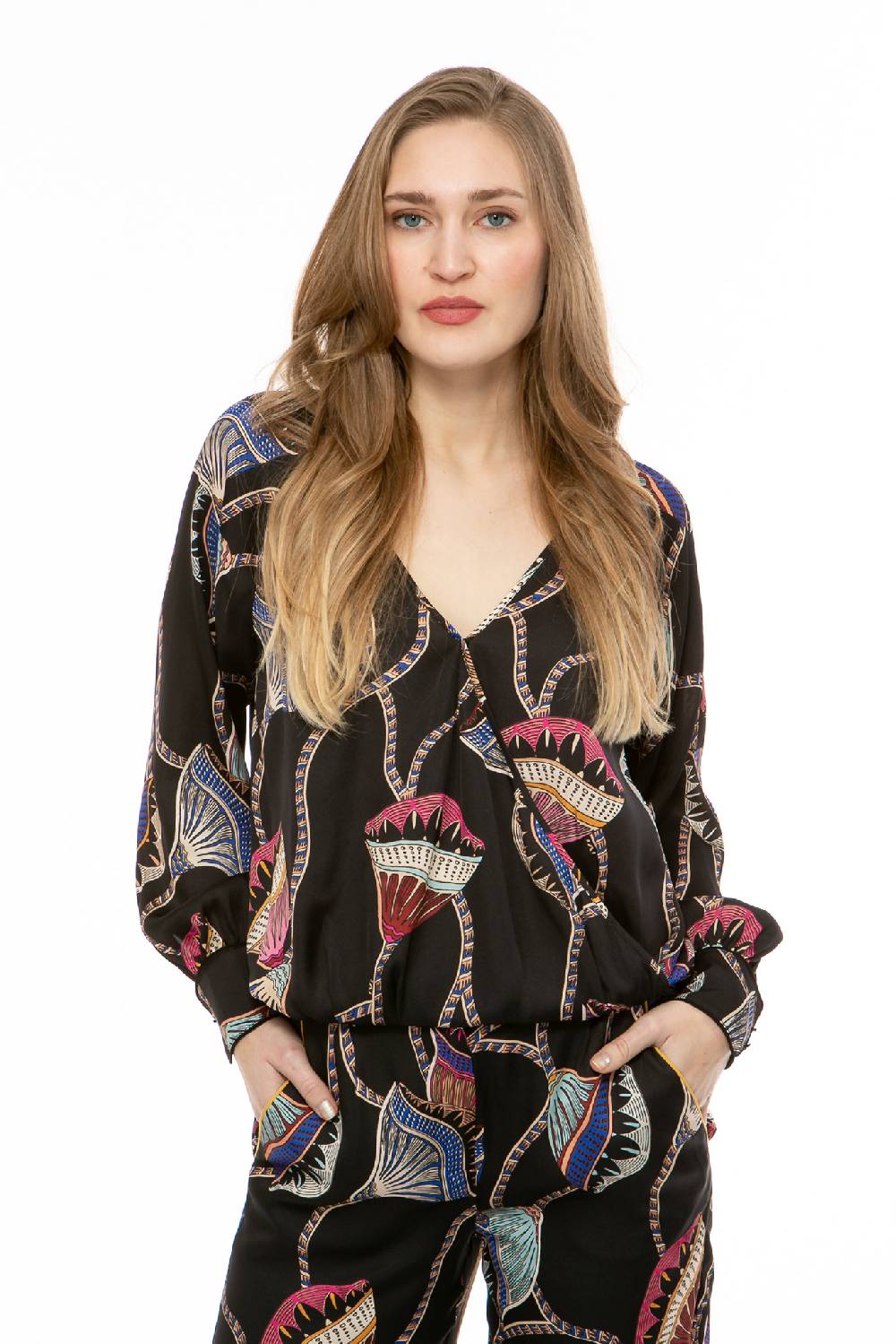 IVI GmbH LOTUS BLOSSOM Wickelbluse schwarz zollfrei