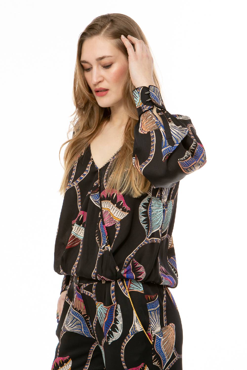 IVI GmbH LOTUS BLOSSOM Wickelbluse schwarz zollfrei