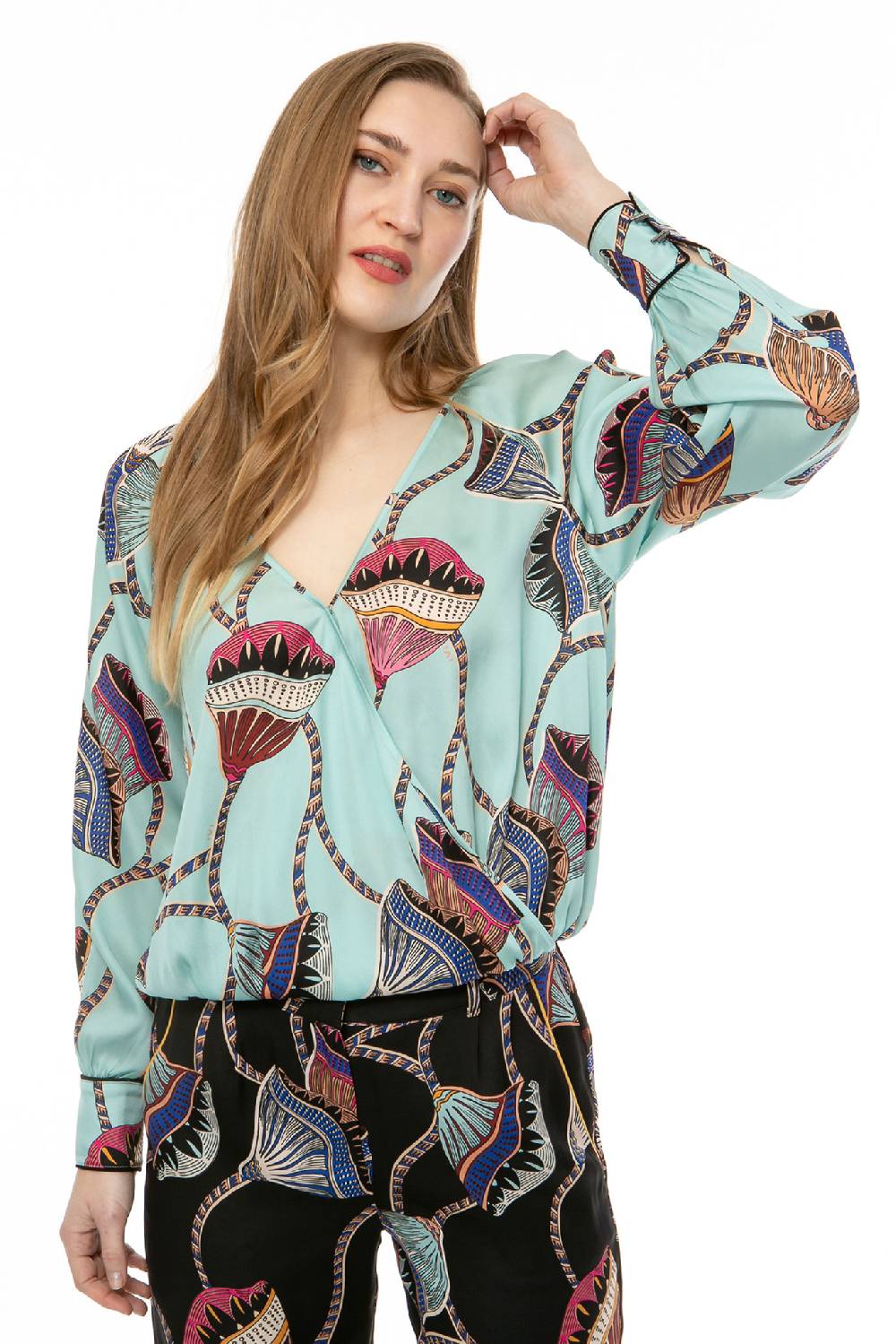 IVI GmbH LOTUS BLOSSOM Wickelbluse türkis 50% Rabatt für begrenzte Zeit