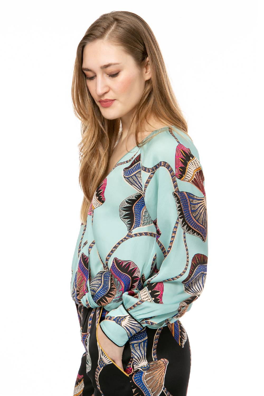 IVI GmbH LOTUS BLOSSOM Wickelbluse türkis 50% Rabatt für begrenzte Zeit