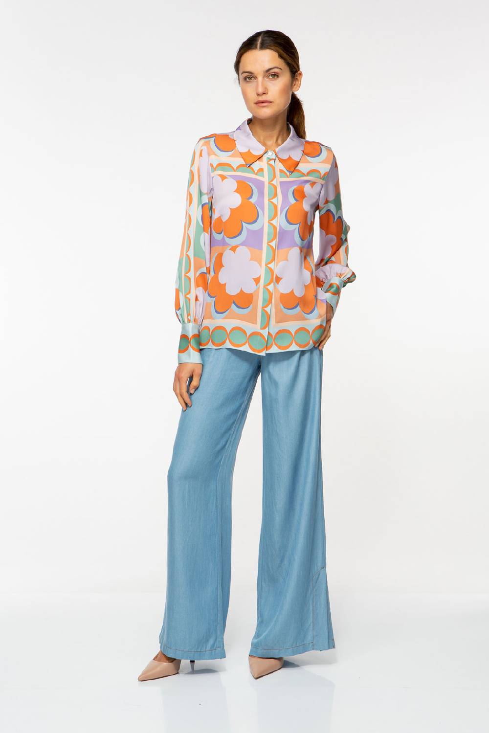 IVI GmbH CHECKED FLOWERS Verkürzte Hemdbluse aus Seide multicolor Meist gekauft