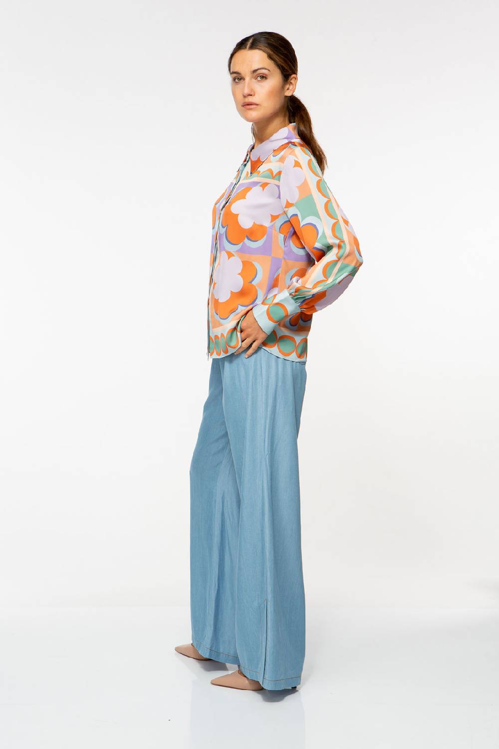 IVI GmbH CHECKED FLOWERS Verkürzte Hemdbluse aus Seide multicolor Meist gekauft