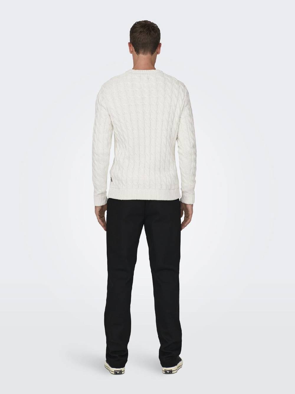 Only & Sons ONSKICKER LIFE REG 3 CABLE CREW KNIT (Antique White) Letzter Tag