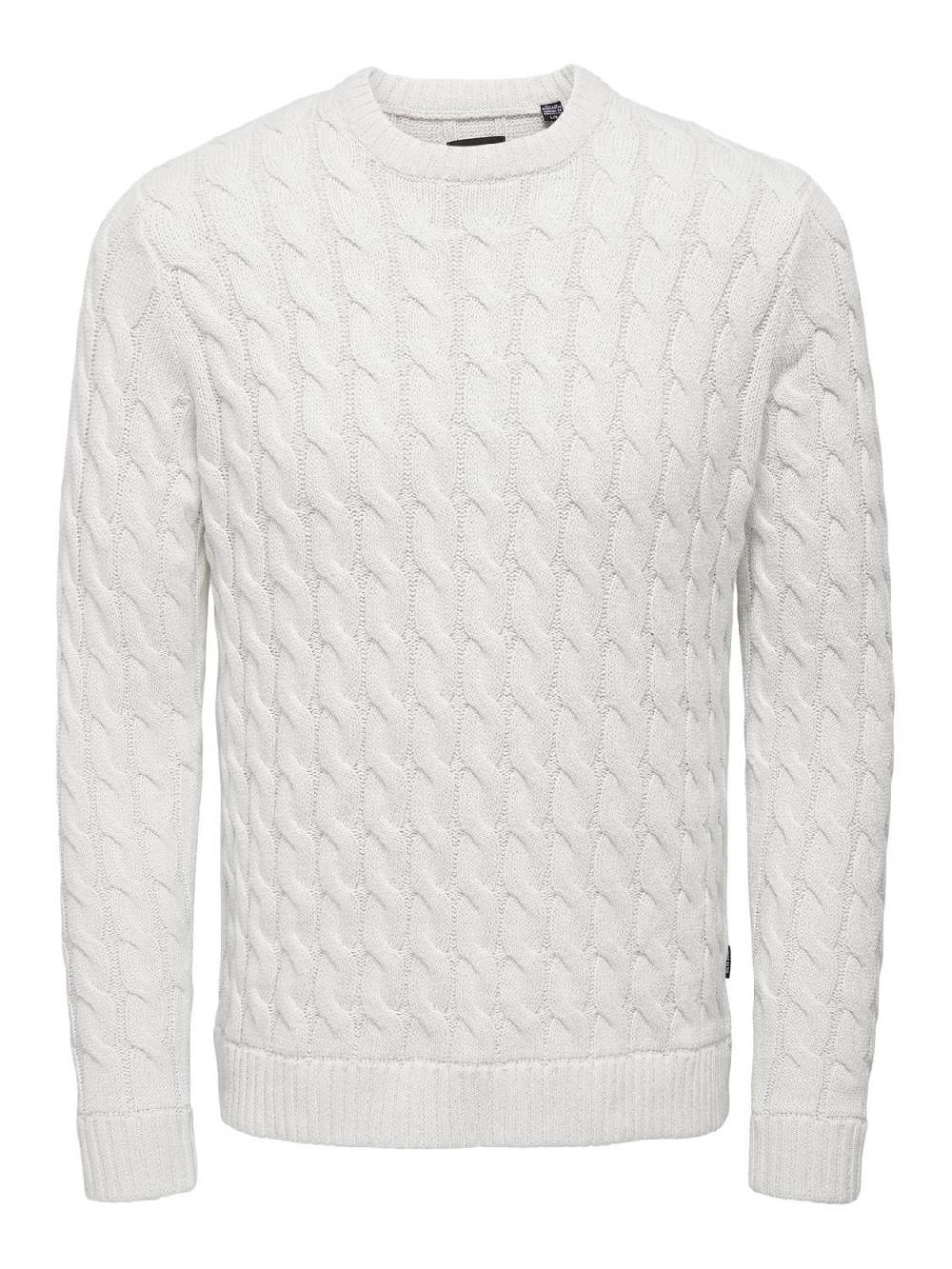 Only & Sons ONSKICKER LIFE REG 3 CABLE CREW KNIT (Antique White) Letzter Tag