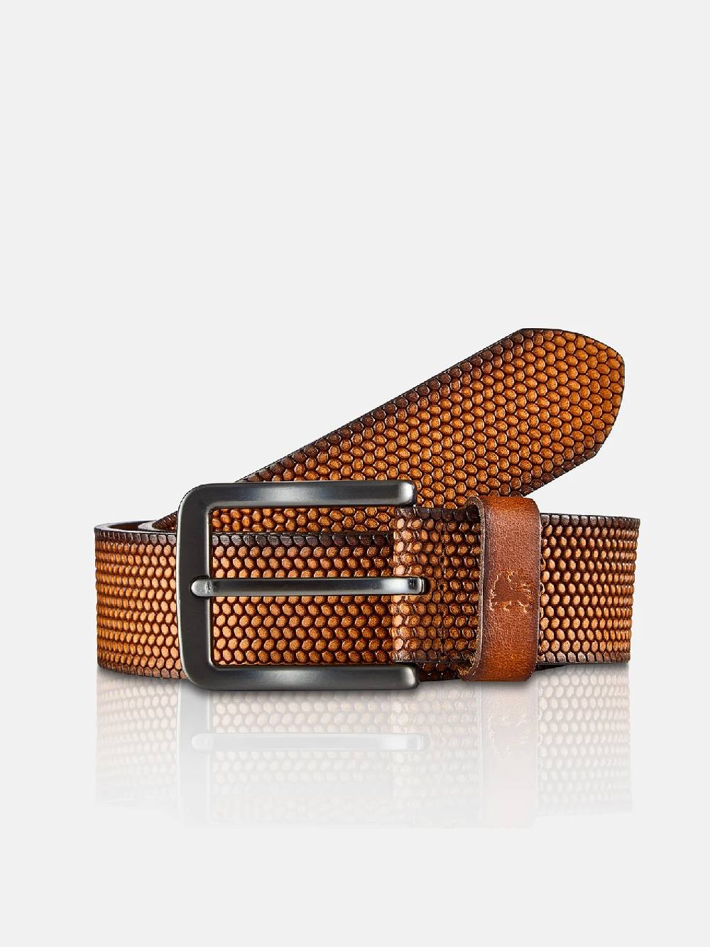 Lerros 5003009 RIEM *LEWIS* VAN BUFFELLEER MET RELIËF (740 COGNAC) Super Rabatt