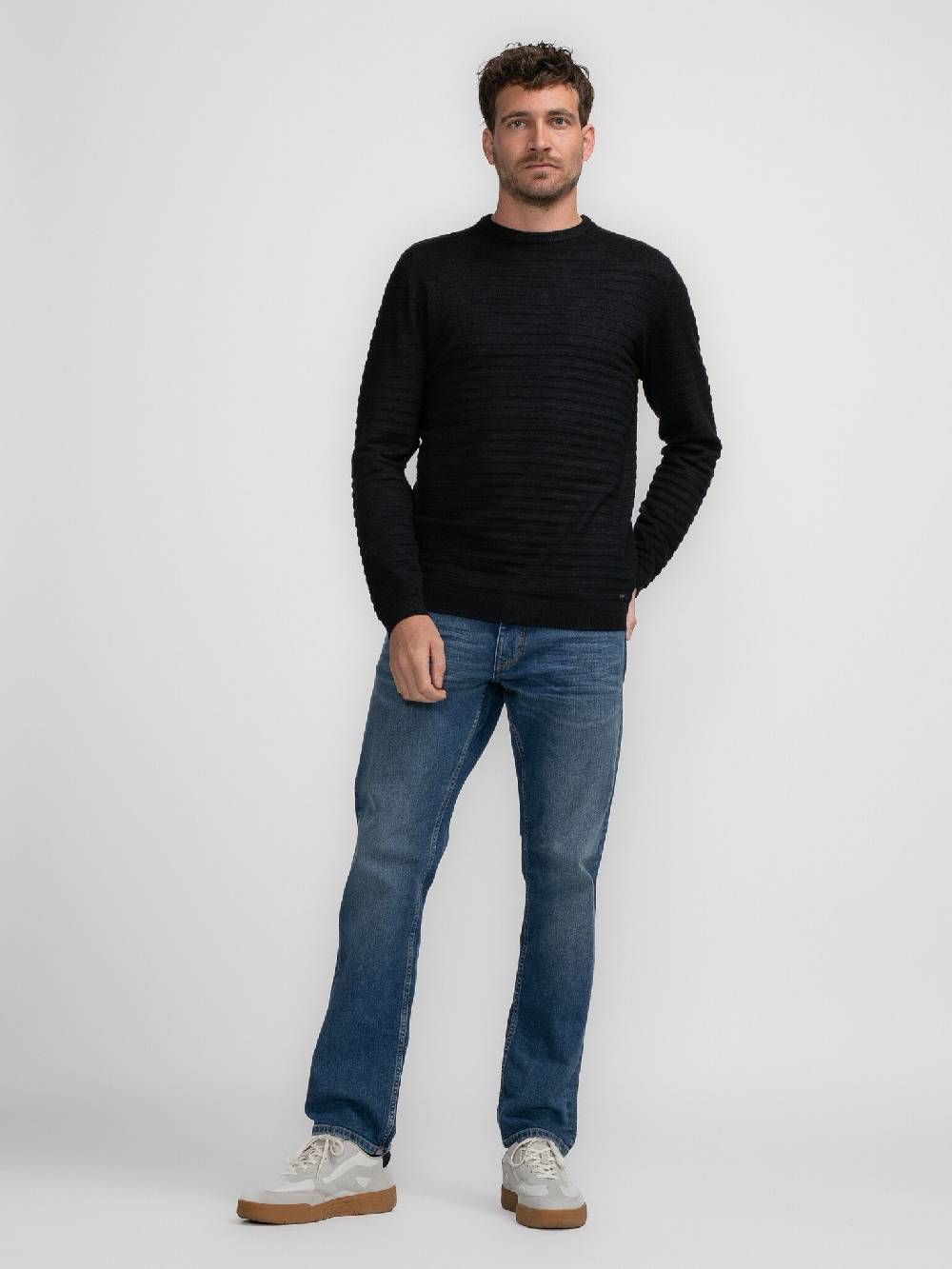 Petrol M-3040-KWR269 Men Knitwear Round Neck Basic (9091 Dark Black) Discount Store für neue Produkte