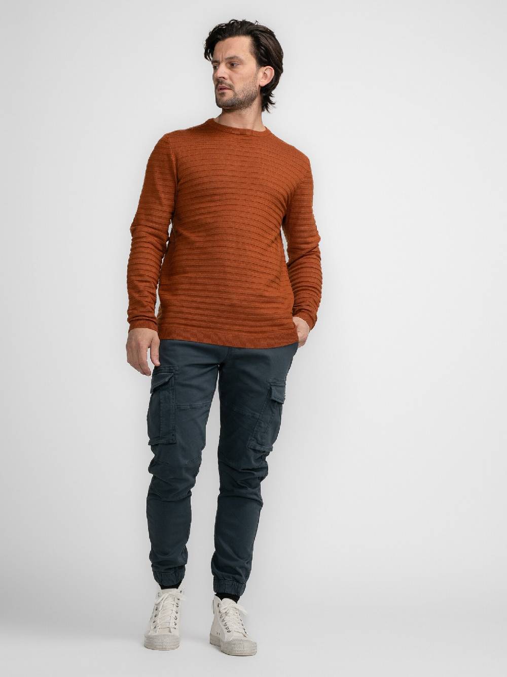 Petrol M-3040-KWR269 Men Knitwear Round Neck Basic (2123 Dark Caramel) 50% Rabatt mit kostenlosem Versand