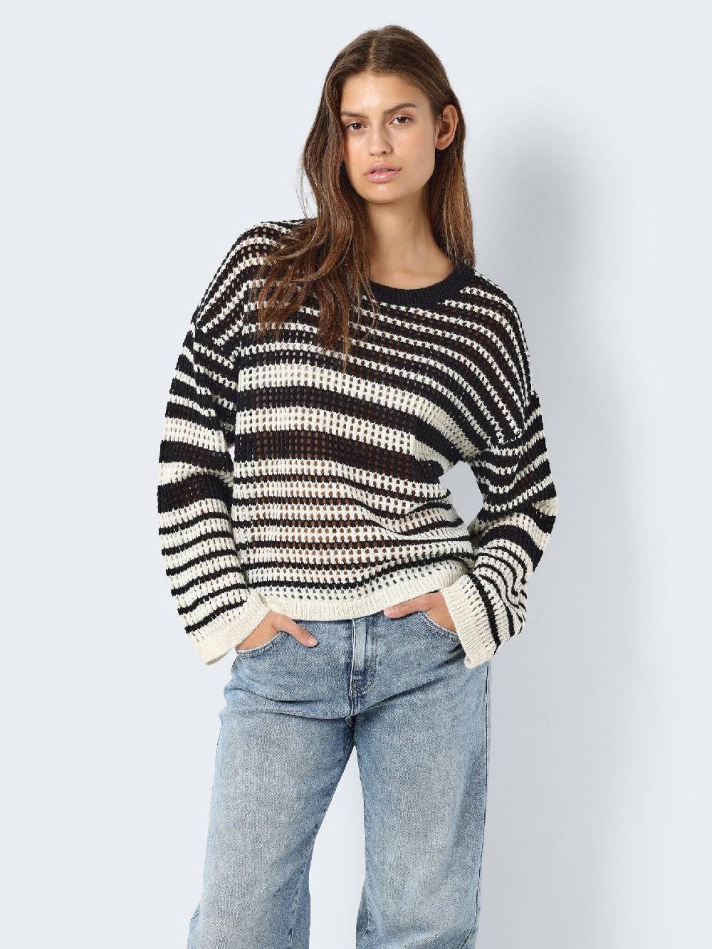 NOISY MAY NMJOLA L/S O-NECK KNT DD EGGNOG/BLACK Begrenzte Freigabe