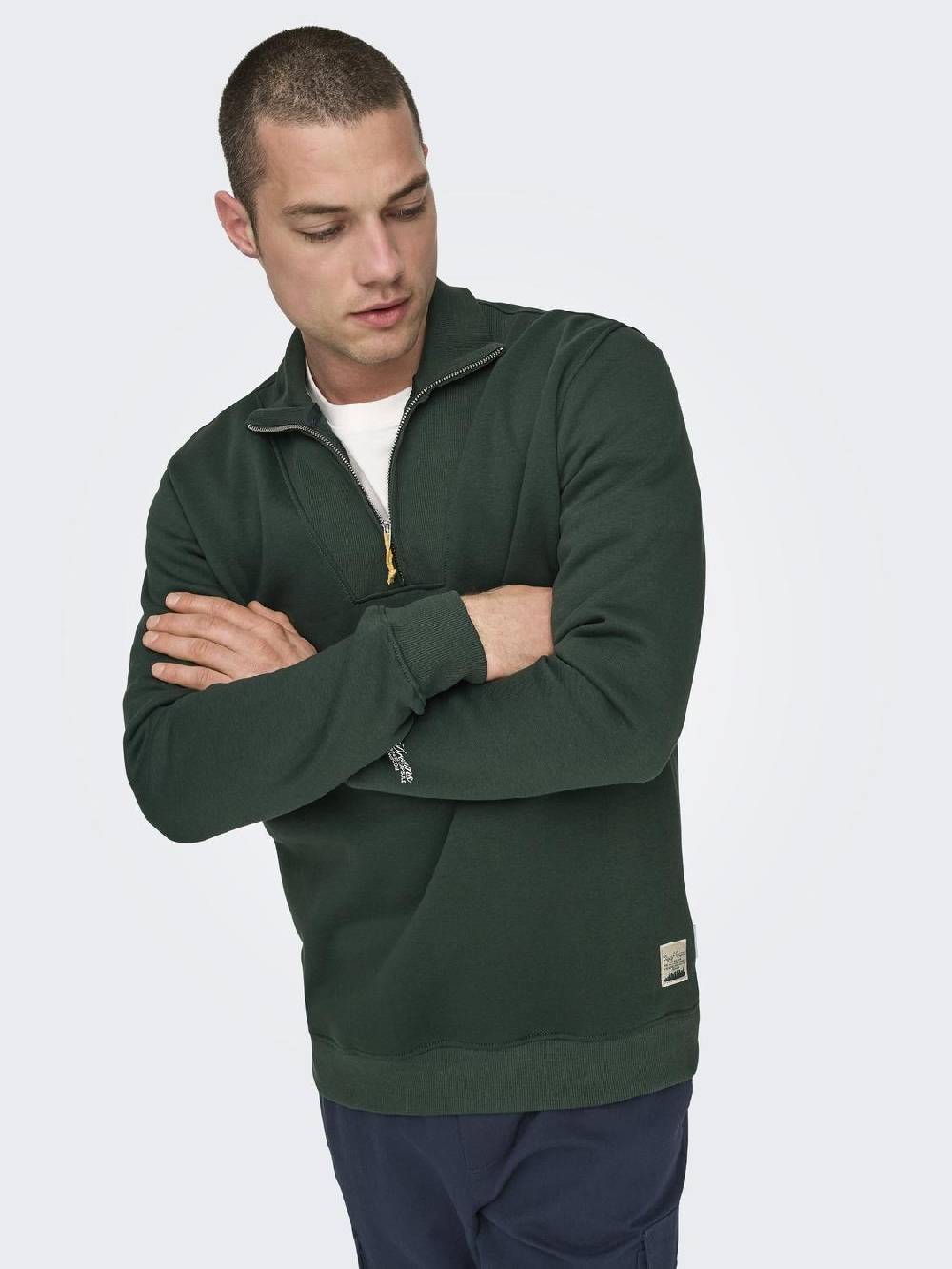 Only & Sons ONSRILEY REG 1/4 ZIP HIGH NECK SWT VD DARKEST SPRUCE Zeitbegrenzte Promotion