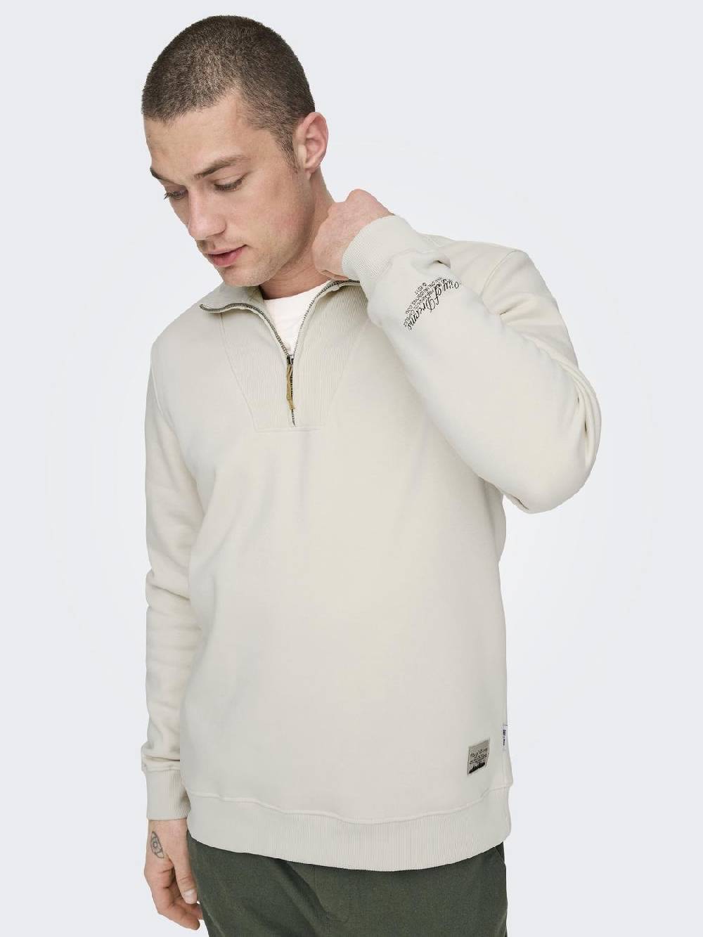 Only & Sons ONSRILEY REG 1/4 ZIP HIGH NECK SWT VD ANTIQUE WHITE Bis zu 50% Rabatt