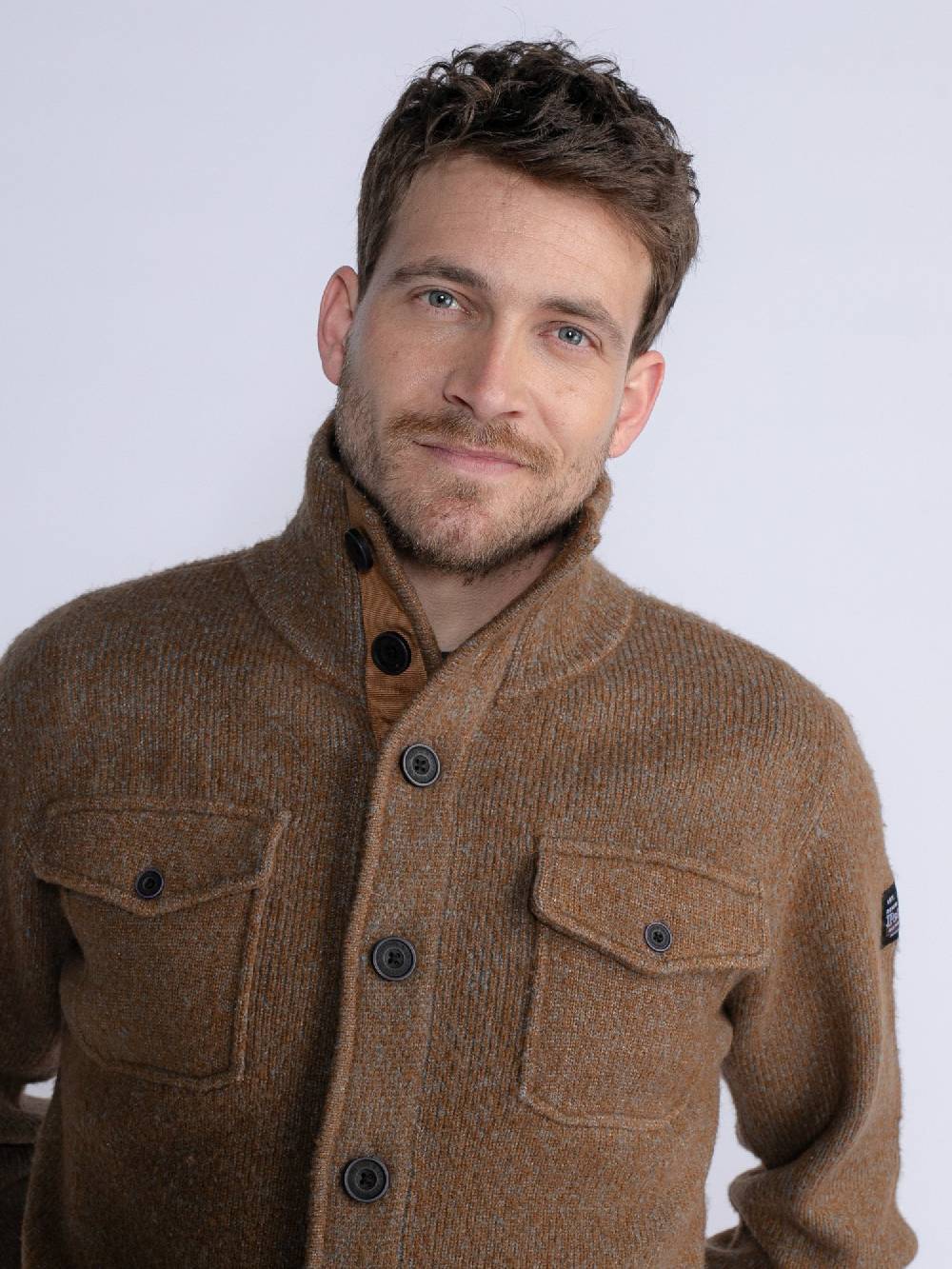 Petrol M-3030-Kwc218 - Men Knitwear Collar Cardigan (7060 Grey Truffle) Letzter Tag