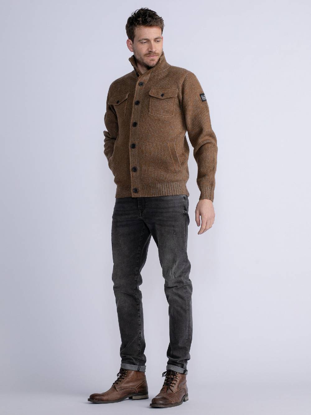 Petrol M-3030-Kwc218 - Men Knitwear Collar Cardigan (7060 Grey Truffle) Letzter Tag