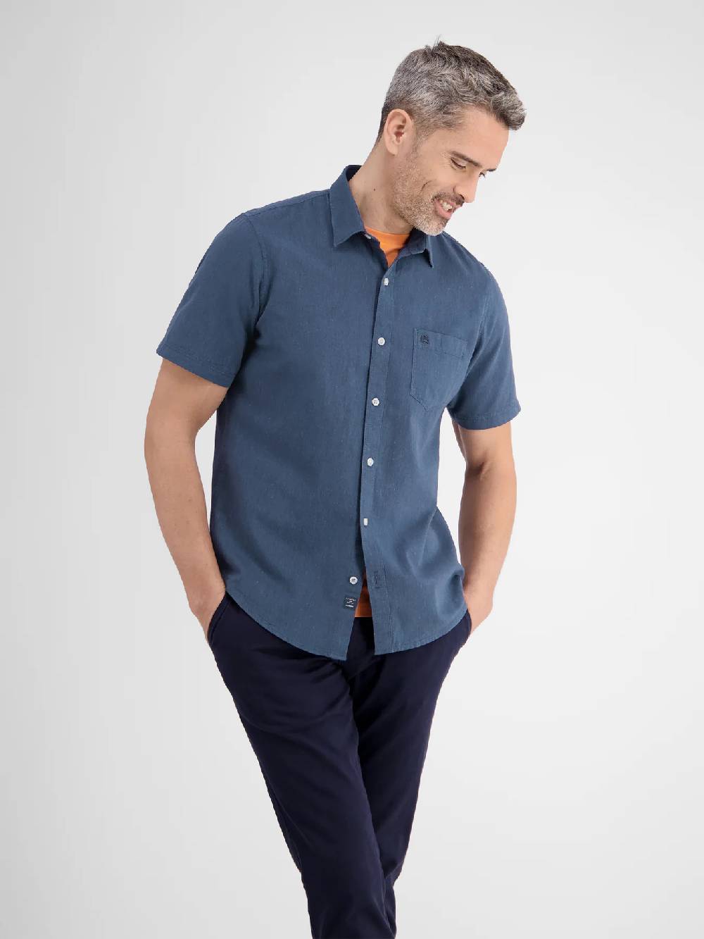 Lerros 2442010 CASUAL KATOENEN LINNEN OVERHEMD (485 CLASSIC NAVY) Outlet