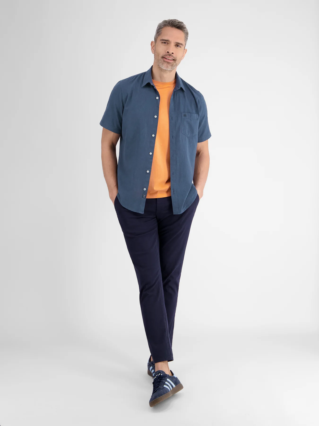 Lerros 2442010 CASUAL KATOENEN LINNEN OVERHEMD (485 CLASSIC NAVY) Outlet