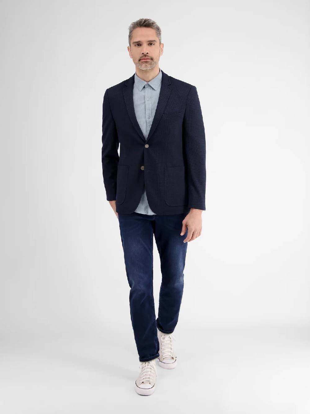 Lerros 2442010 CASUAL KATOENEN LINNEN OVERHEMD (440 MID STORM BLUE) Auslauf
