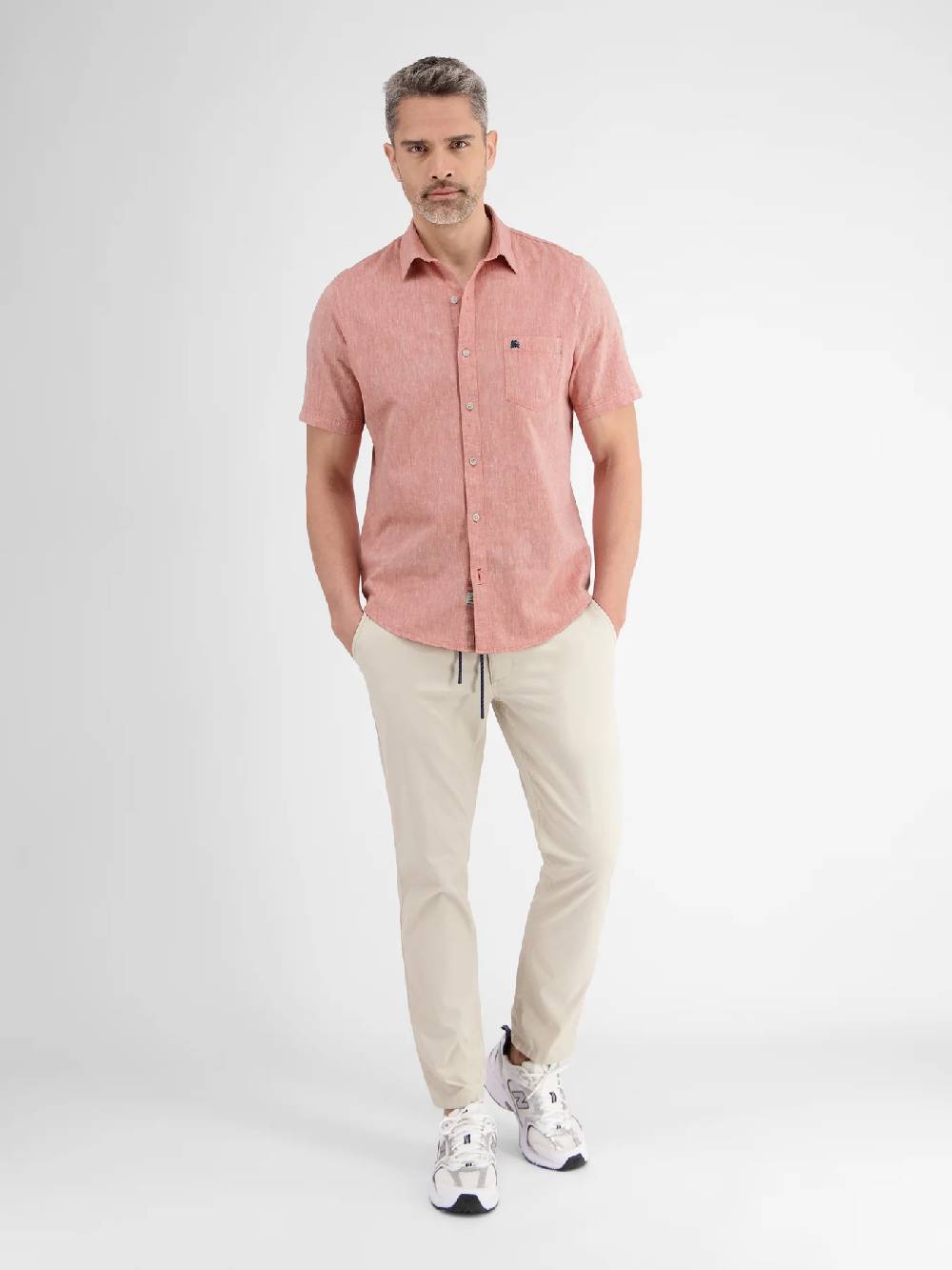 Lerros 2442010 CASUAL KATOENEN LINNEN OVERHEMD (327 DEEP CORAL RED) Verkauf
