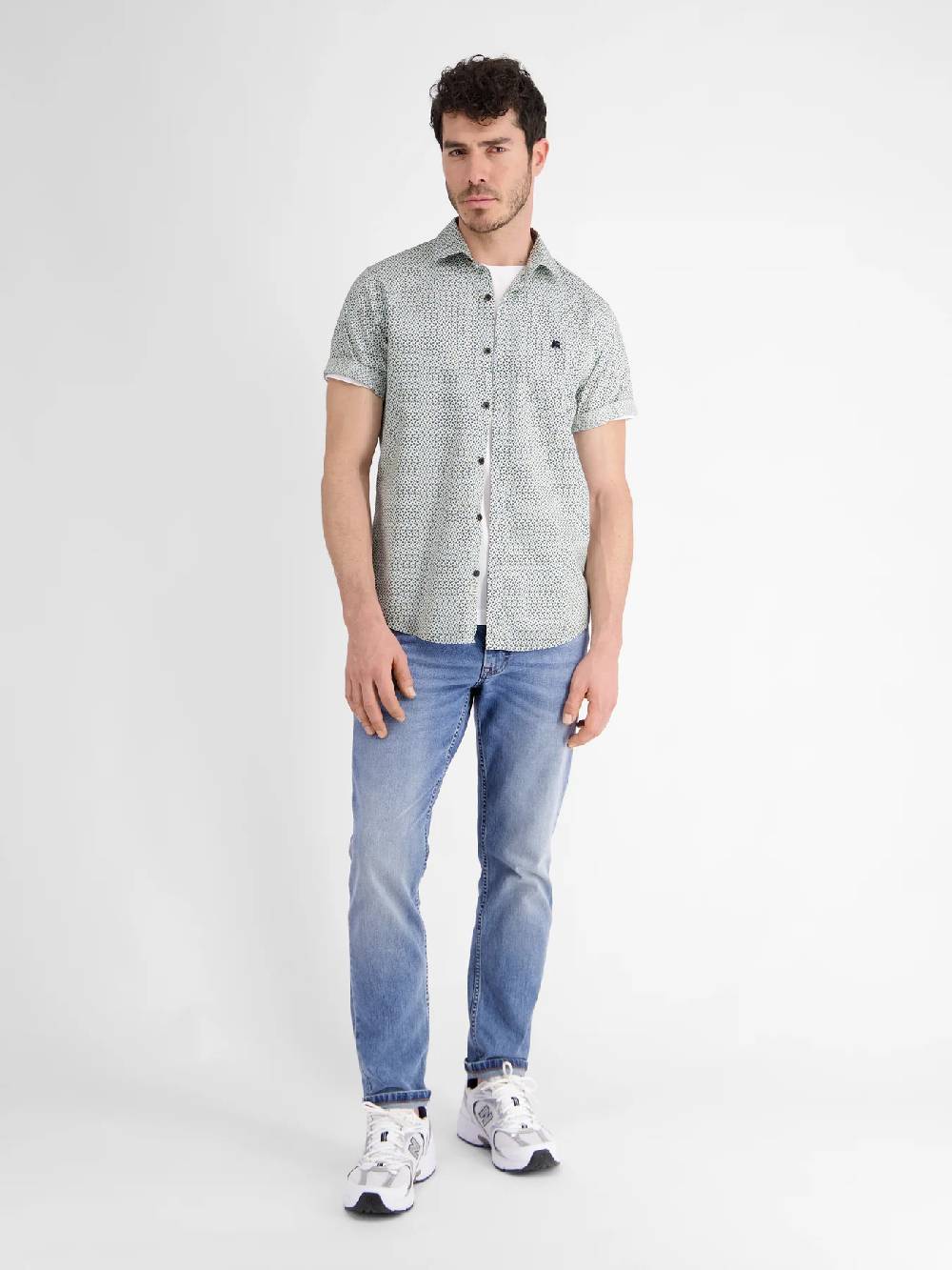 Lerros 2432303 SHIRT MET HALVE MOUW EN GEOMETRISCHE PRINT (622 COASTAL BLUE) Heißer Verkauf