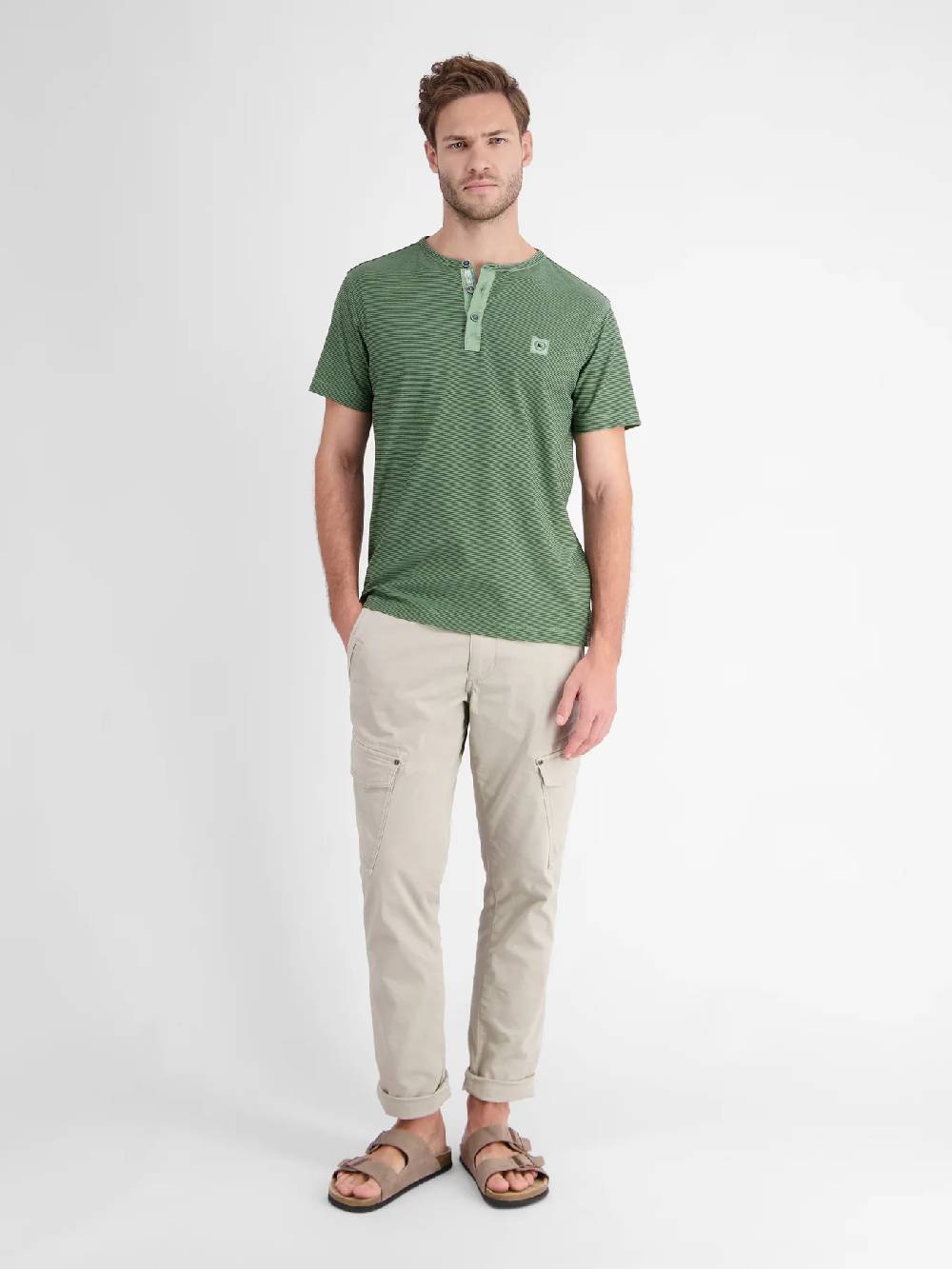 Lerros 2423910 GESTREEPT SERAFINO OVERHEMD (612 SAGE GREEN) Zeitlich begrenztes Angebot