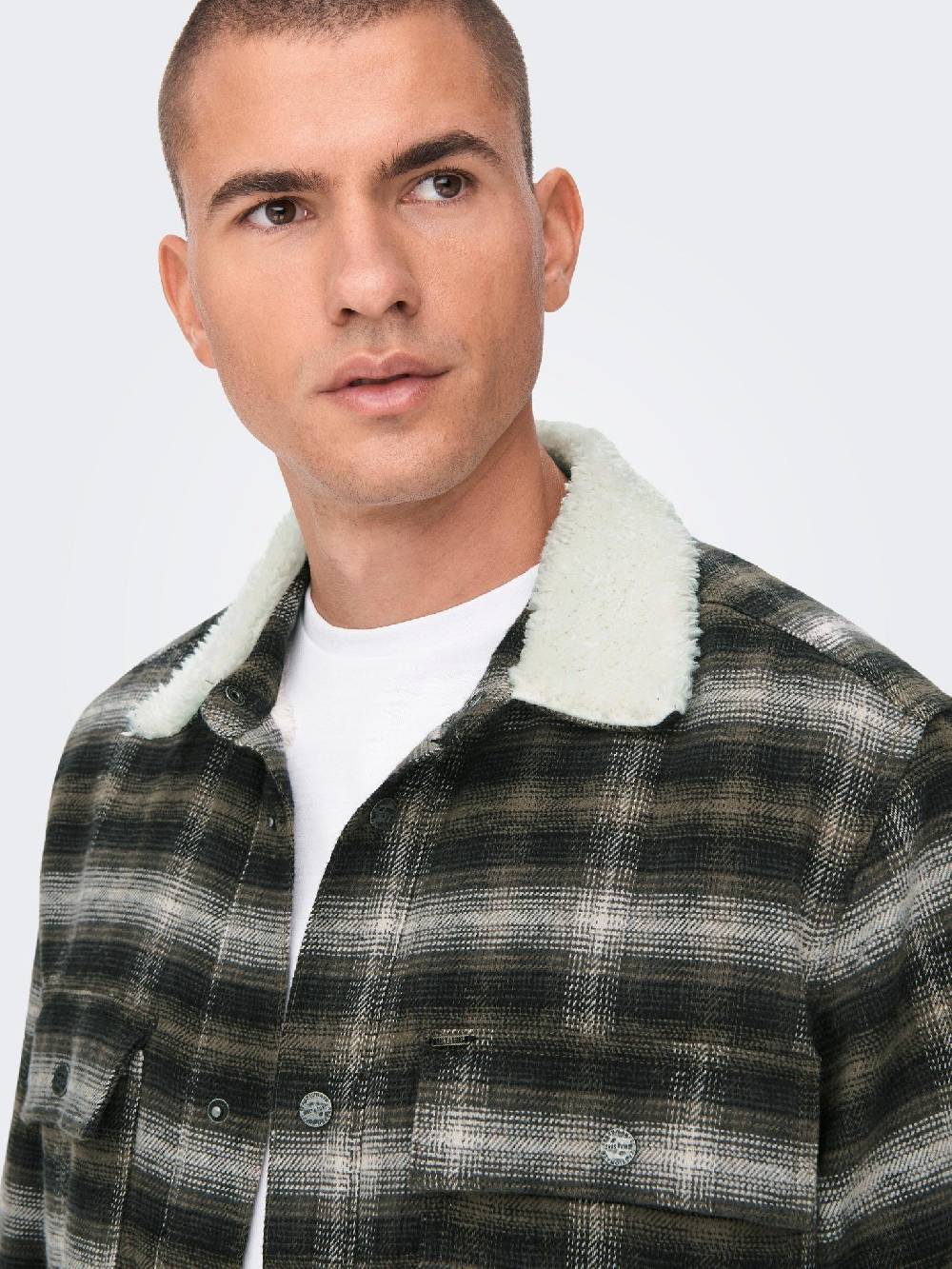 Only & Sons ONSBAZ OVR Teddy Check PKT Sjacket (192819 Canteen) Vatertagsangebot